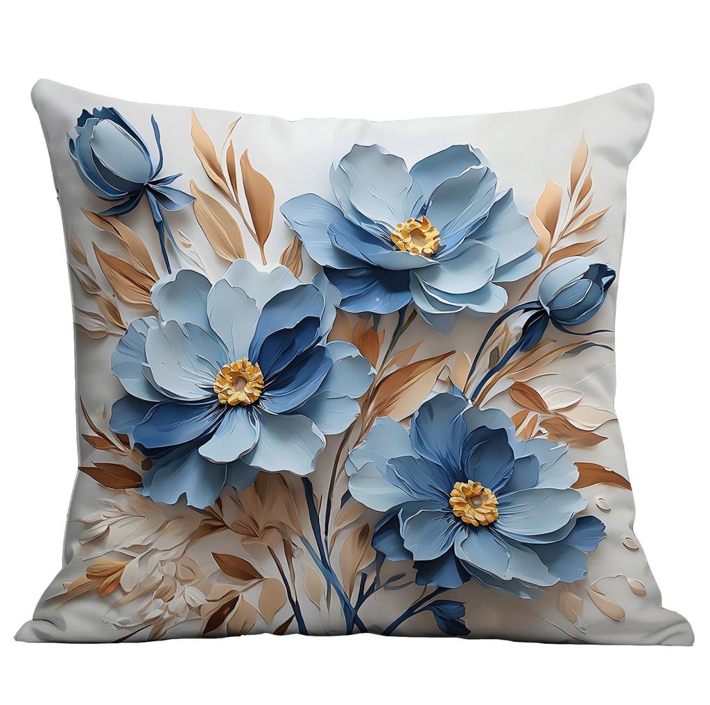 New Imitation 3d Blue Floral Pillowcase Small Fresh Home Cushion Pillowcase Decoration
