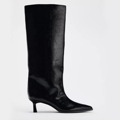 Mode Bla Weitschaft Stiefel Spitzzehe Absatz Hoher Schaft Hose Lange Stiefel Faion Reiterstiefel Damen Neu Herbst Winter Schuhe