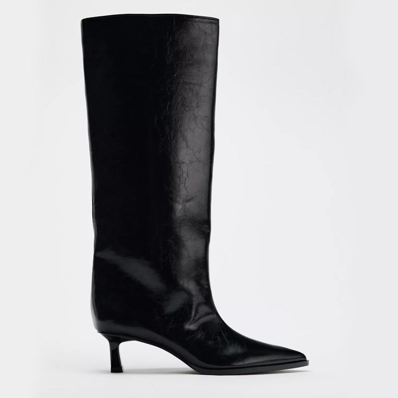 Bla Wide Boot Tube Pointed Toe  Heel High Tube Pants Long Boots Faion Knight Boots Women's New Autumn Winter Oes