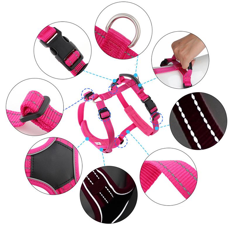 Lightweight Breathable H-shaped Dog Harnesses with Leather Handle Adjustable Reflective Soft Nylon Vest Harness Dogs Accessories