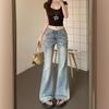 Fashionable Comfortable Versatile Young Ins Retro Jeans Women Lace Lace Low Waist Slimming Thin Micro Flare Trousers Jeans for Women Long Denim Pants