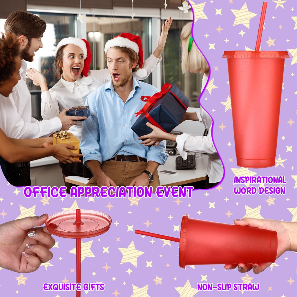 20 Unidades Copos Agradecimento Atacado 24 Oz Copos de Plástico Inspiradores Glitter Copos Reutilizáveis Com Palha E Tampa Água Café Gelado B