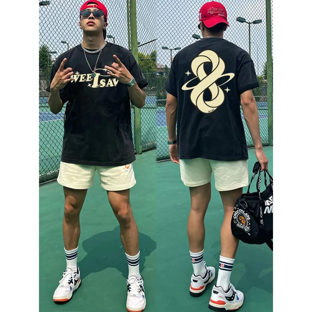 Sommermode Schweres Retro-T-Shirt für Herren mit englischen Buchstaben, 100 % Baumwolle, bedruckt, Rundhalsausschnitt, hochwertiges Casual Fitness Street