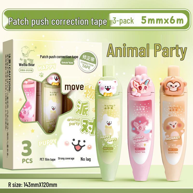 Party Animals Correction Tape for Kids, Portable & Replaceable Core