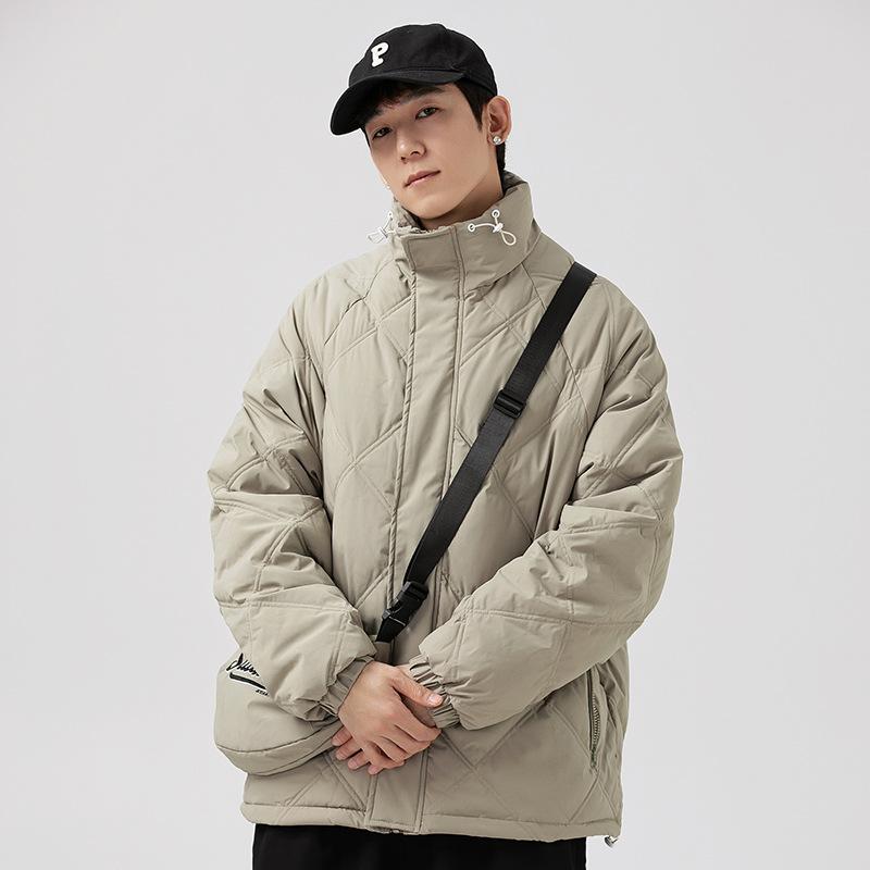 Winter trendy brand rhombus stand-up collar tooling white duck down jacket men's warm satchel 90 white duck down couple thick coat
