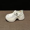 Soft Leather Thick Sole Heightening Leather Surface Single Shoes In the Autumn of 2025 New Breathable Slope Heel Casual Hollow White Shoes Women's Sh