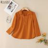 ZANZEA Women Turn Down Collar Solid Color Casual 3/4 Sleeve Blouse