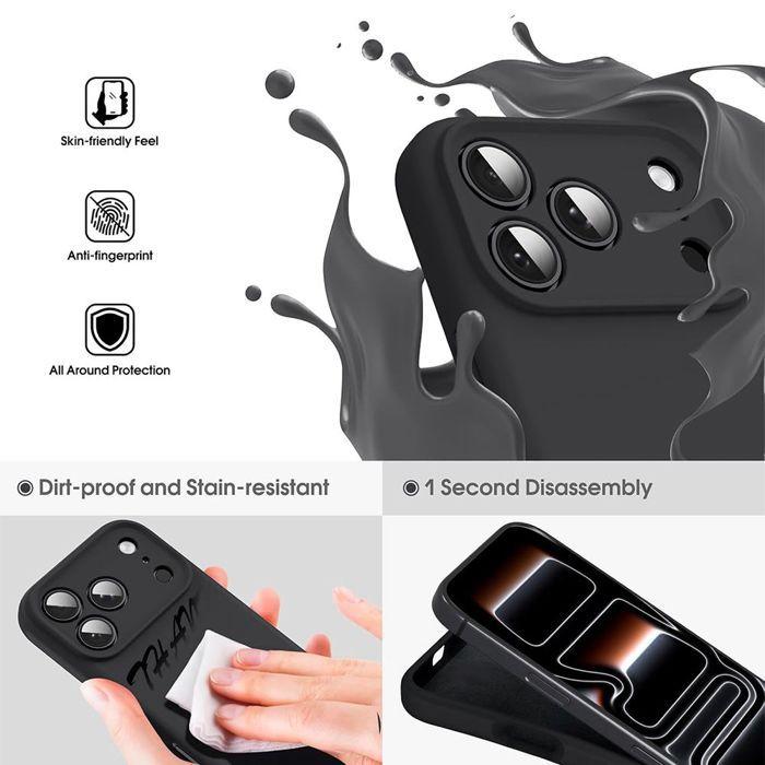 Coque pour iPhone 18 Pro, Protection Silicone Liquide Ultra Slim Souple Mat Noir