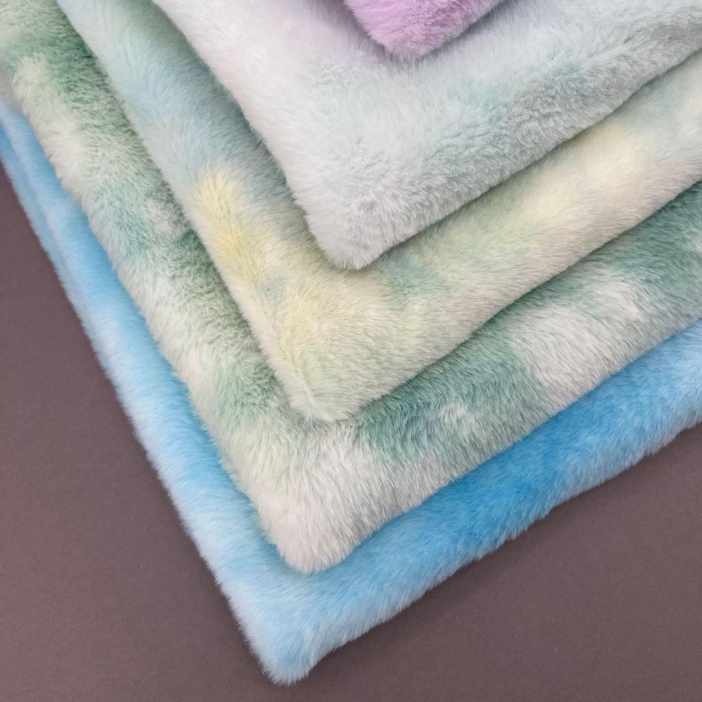 Gradient Tie-Dye Rabbit Fur Plush Fabric for Clothing, Bags, Toys, and Home Textiles.