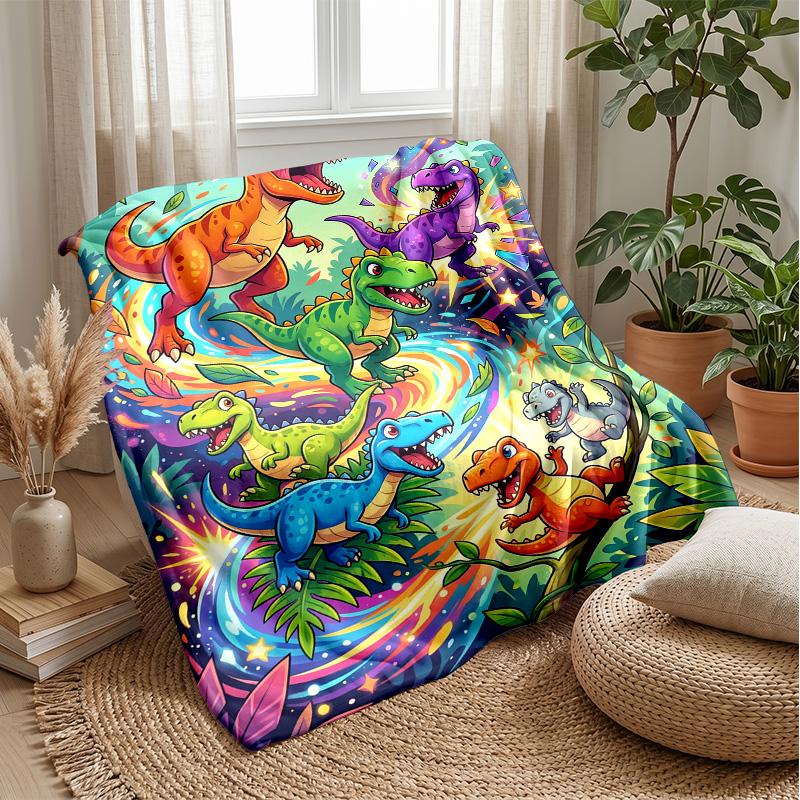 Dinosaur Adventure In Volcanic Land Blanket Personalized Name Flannel Blanket Soft Cozy Plush Throw for Sofa Bed Lightweight Home Decor