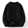 Yousheng Men Sweater Rhombus Texture Knit Loose Thick Round Neck Pure Color Long Sleeves Stretchy Knitwear Daily Wear School Sweater
