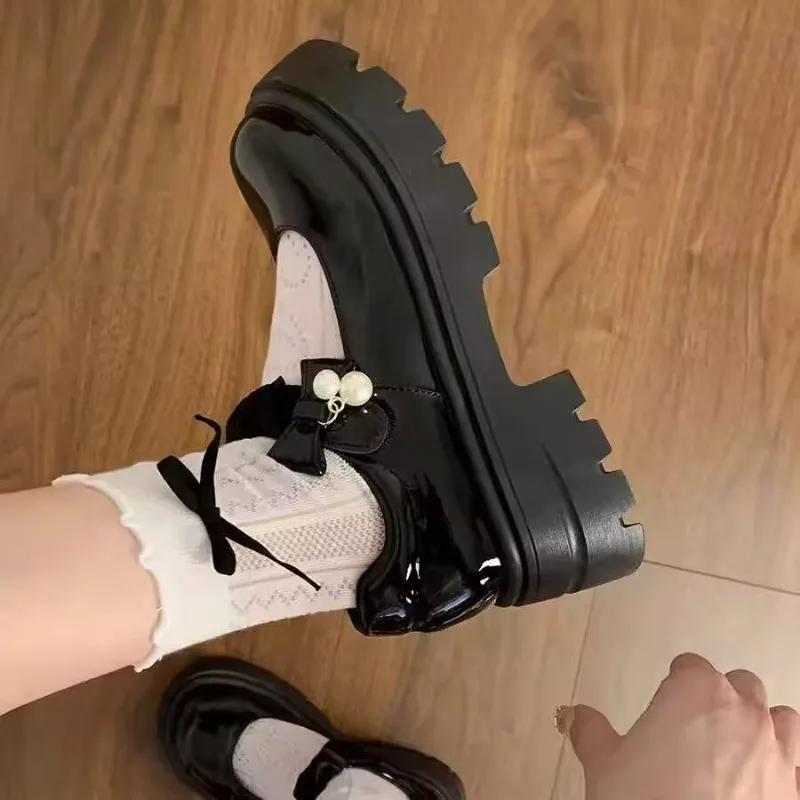 Fashion 2025Waterproof Platform  Jane Single Shoes Summer New Round Head Shallow Bow Anti-slip Wear-resistant High Heels