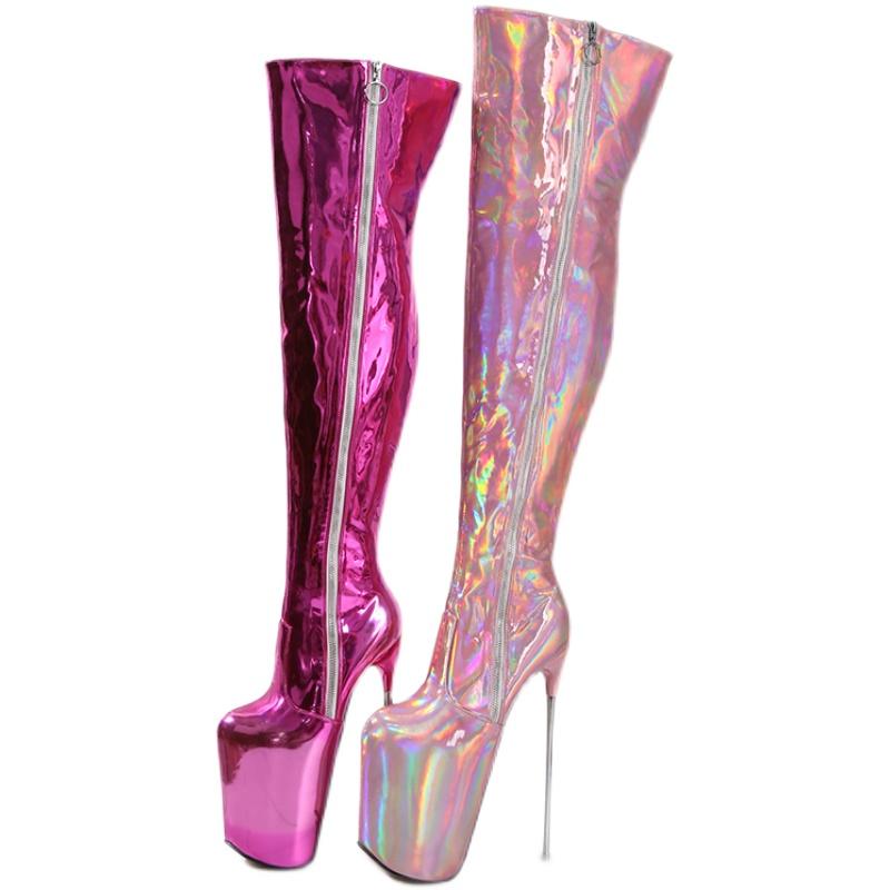 Fashion FHC 20CM Metal Heel,Women Thigh High Boots,Fetish Stage Pole Dance Shoes,Shiny Leather,Long Botas,Big Size 35-50,Custom Colors