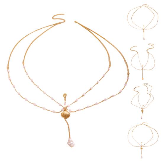 Body Chain Layered Double-Layer Chain Body Chain with Marine Theme Imitation Pearls Shells Starfish Drape Design