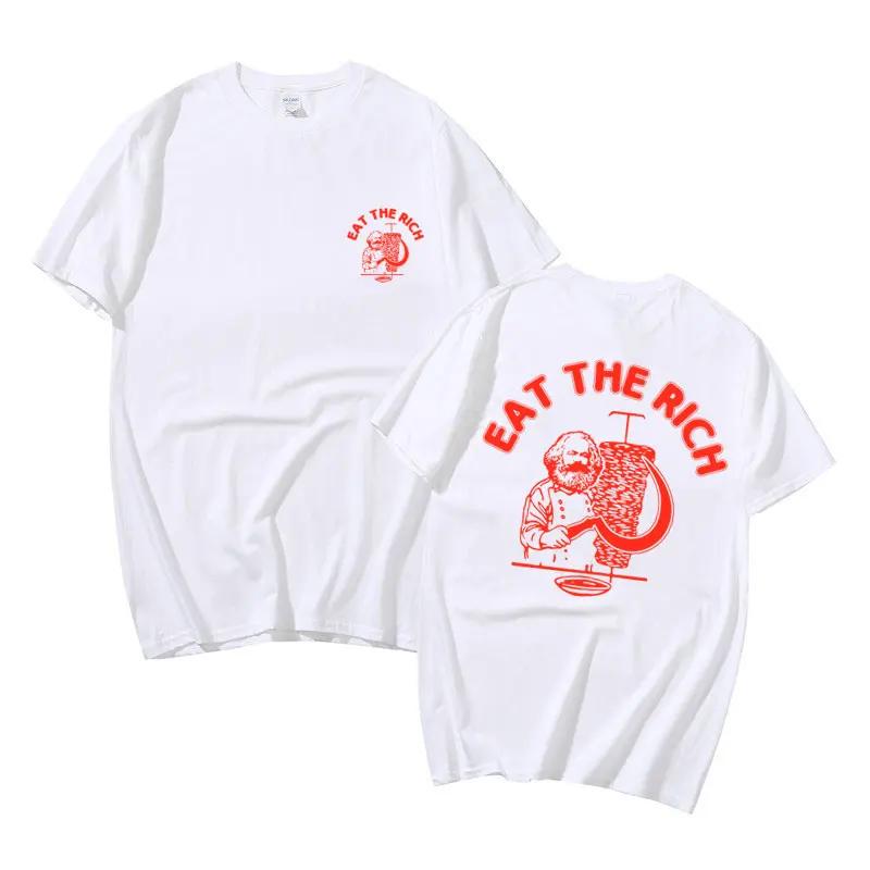 Eat The Rich Doner D%C3%B6ner Kebab Karl Marx Socialist Hasan Piker Double Sided Print T-shirts Men Women Casual Loose Tshirt