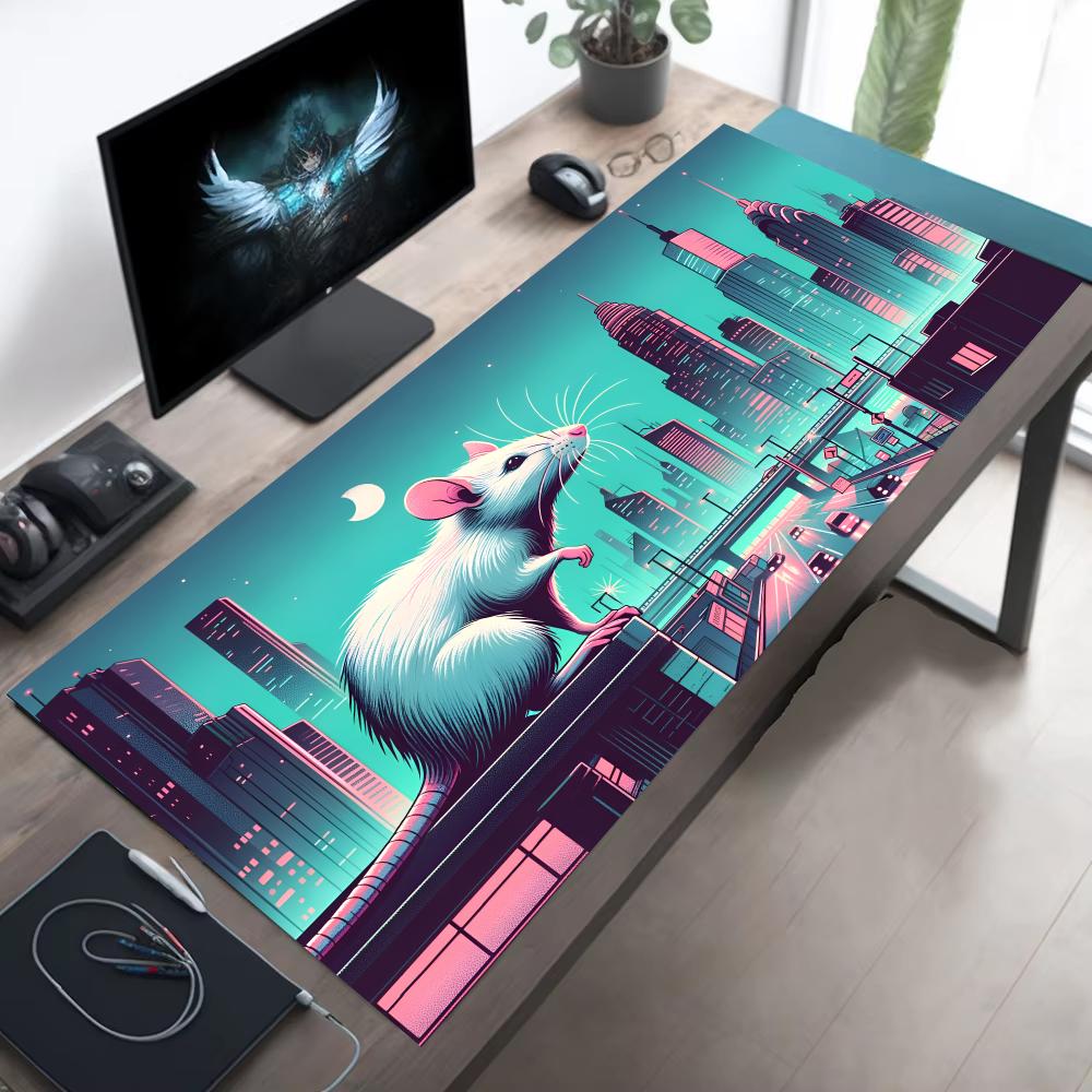 Retro Neon City Large Gaming Mouse Pad Non Slip Rubber Extended Keyboard Desk Mat for PC Gamer Home Office Table Decor Mousepad