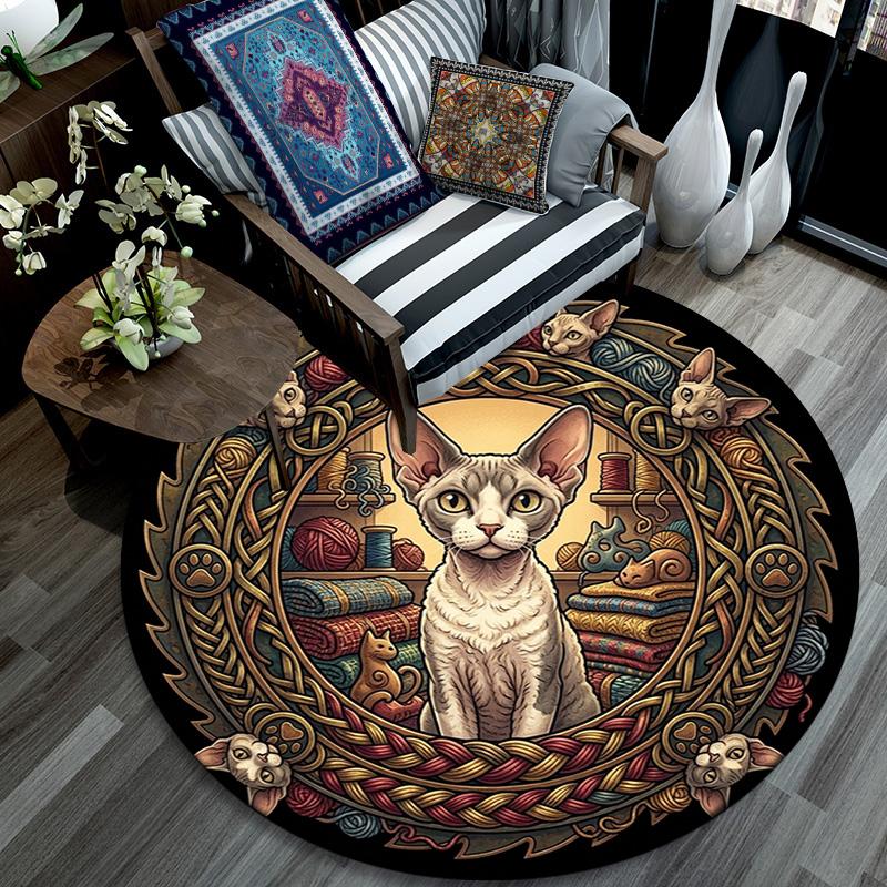Celtic Cats Yarn Round Area Rug Under Office Chairs Bedroom Living Room Home Decor