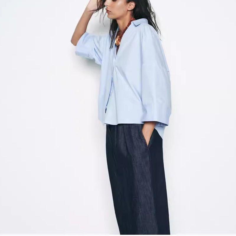 Spring/Summer New Women's Clothing French Style Design Cotton Poplin Long Sleeves Lapel Shirt Tops 8392255