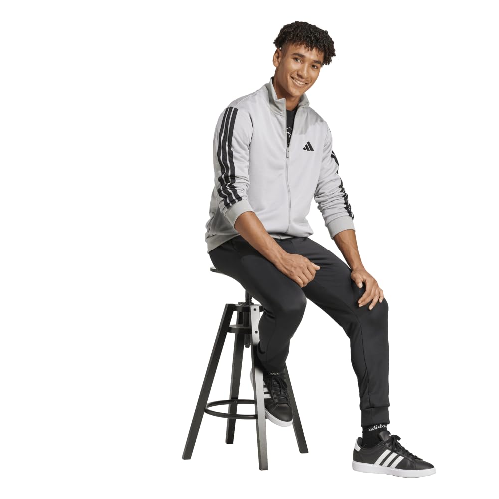 Adidas ECT00 Basic French Terry Tracksuit Medium Gray Gray Heather Solid Gray Sizes Men's 3-Stripes Set, Heather/Medium (JI8876), J/L