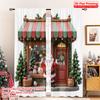2pcs 2D Flat Printing Christmas Scene Curtain Christmas Store Santa Snowman Tree Polyester Without Electricity Party & Holiday