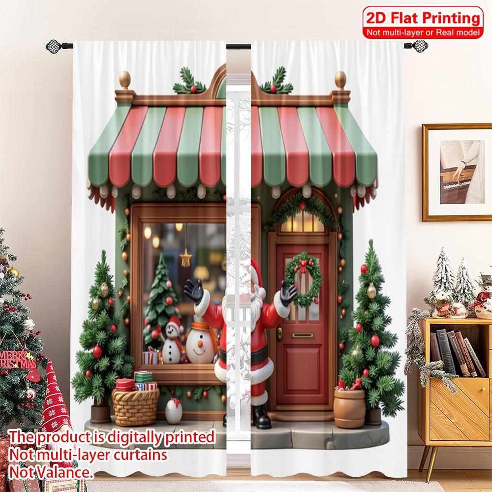 

2pcs 2D flat printing Christmas Scene Curtain Christmas Store Santa Snowman Tree Polyester Without Electricity Party & Holiday 52.50×116.00 CM 2pcs
