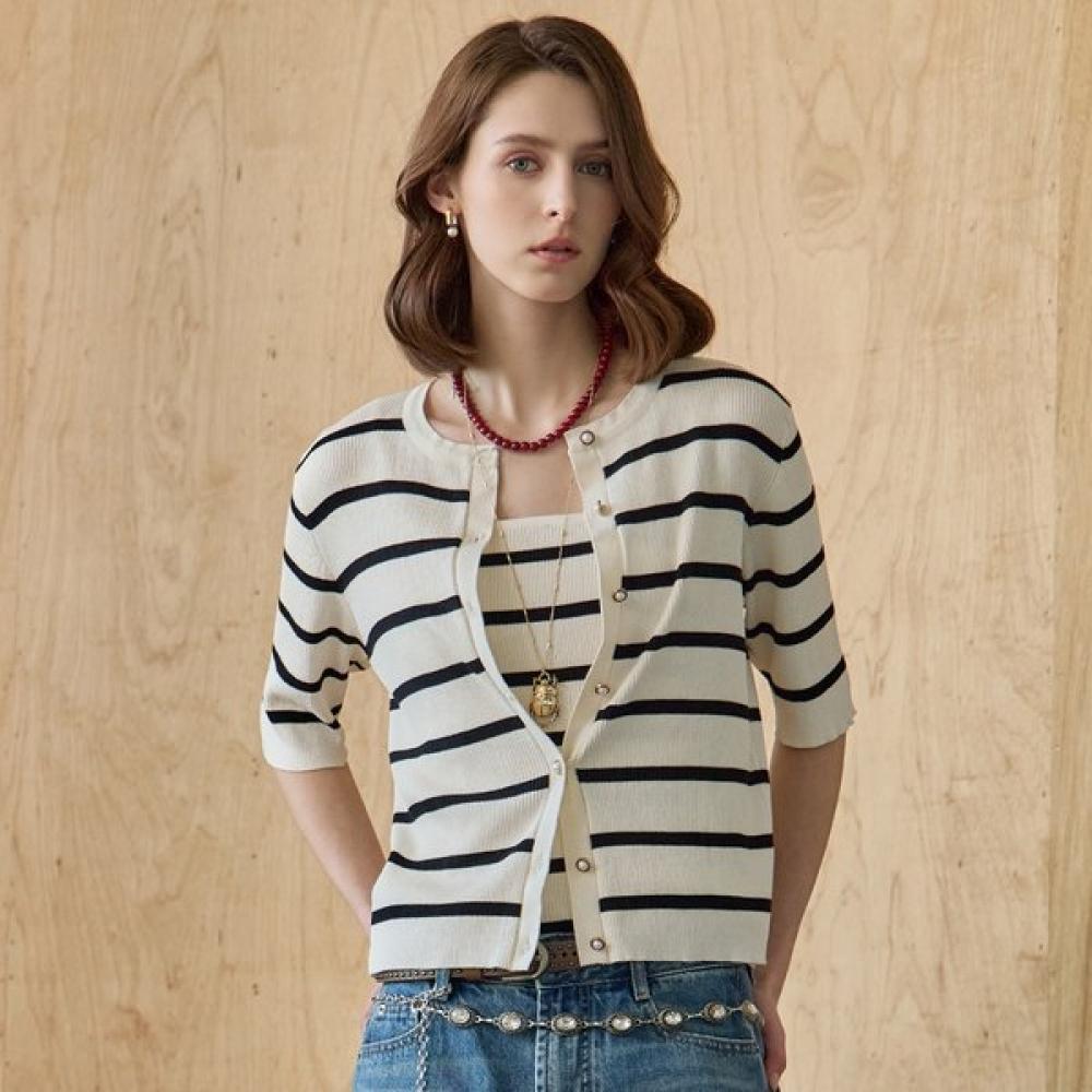 

Maxza Stripe Sleeveless Top Short Sleeve Cardigan Set Ze05tp500na Black (short sleeve)/FREE