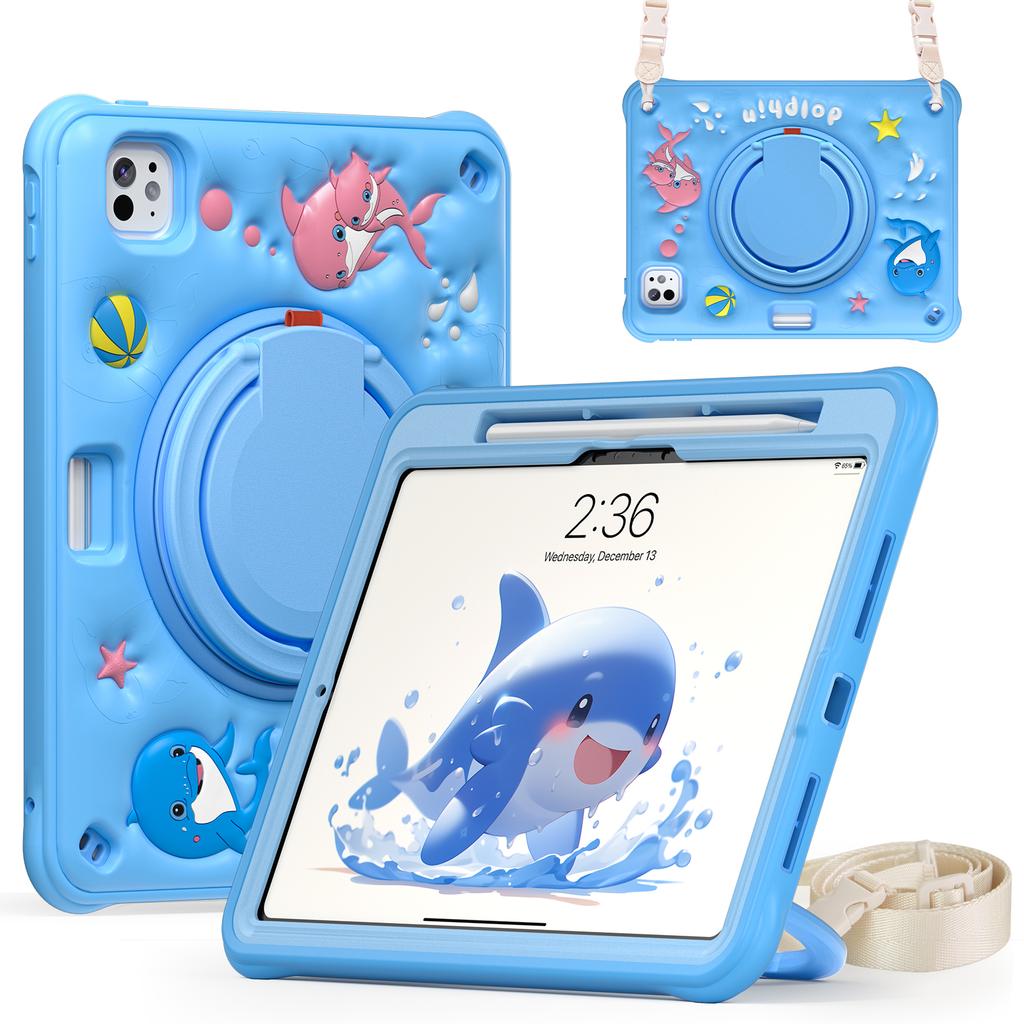 Handle Grip Case Universal for IPad Pro11 2025 M5 2024 M4 A3357 A3358 A3359 A2836 A2837 A3006 Rotating Stand Kids Cartoon Cover