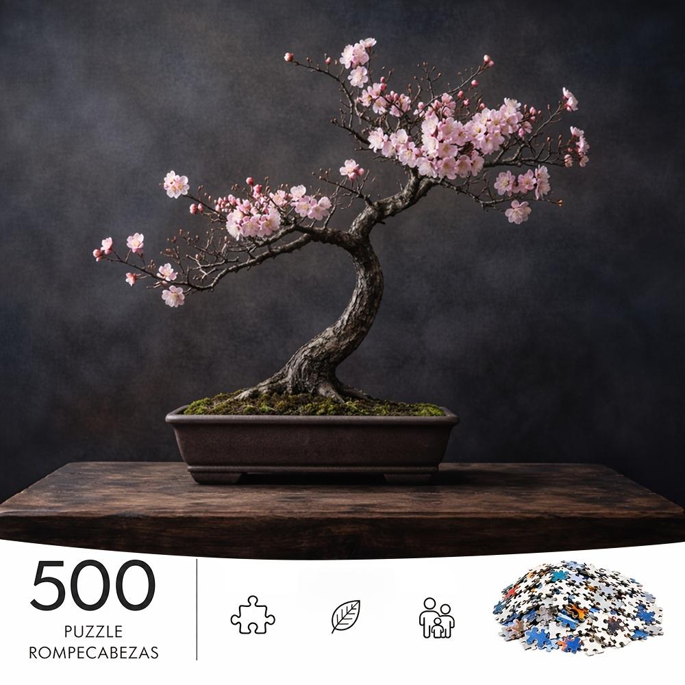 500pcs/Puzzle Game for Training Endurance And Logical Thinking - Exquisite Puzzle - (Dry Branch Pink Flower Pot Scenery on Wooden Table with Backdrop)