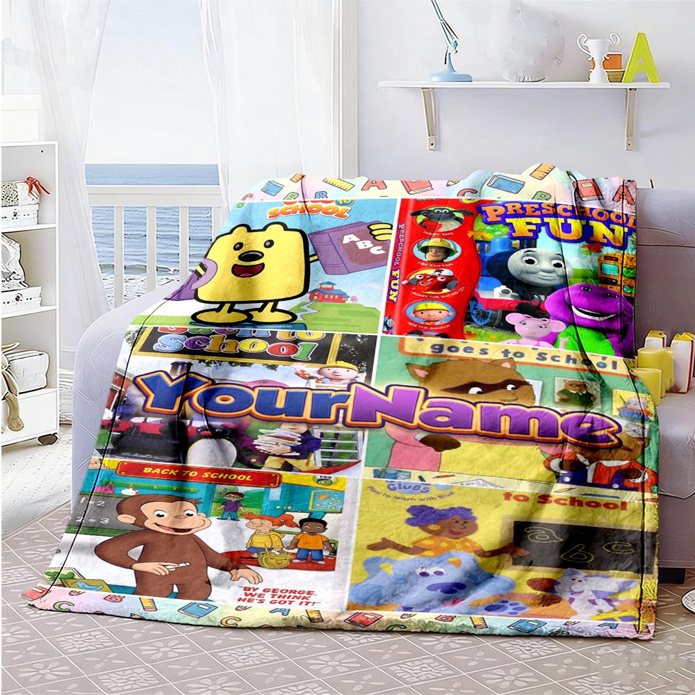 Wow! Wow! Wubbzy Personalized Text Blanket Gift Customizable Blanket Ultra-Soft Suitable for Bed Home Decor Office Livingroom Four Seasons Universal