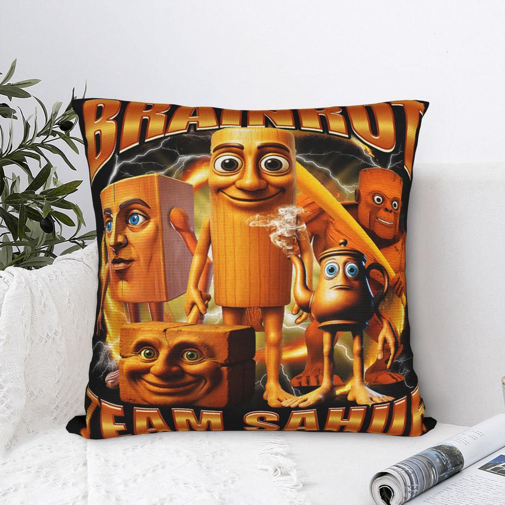 Team Sahur Italian Brainrot Meme Pillow Case Graphic Pillow Cover For Sofa Home Decor Retro Trendy Cushion Cover