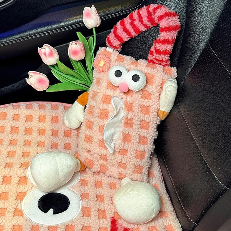 Auto Back Seat Tissue Holder Car Plush Cartoon Animal Paper Pouch Funny Cute Tissue Storage Car Supplies for Home Offices