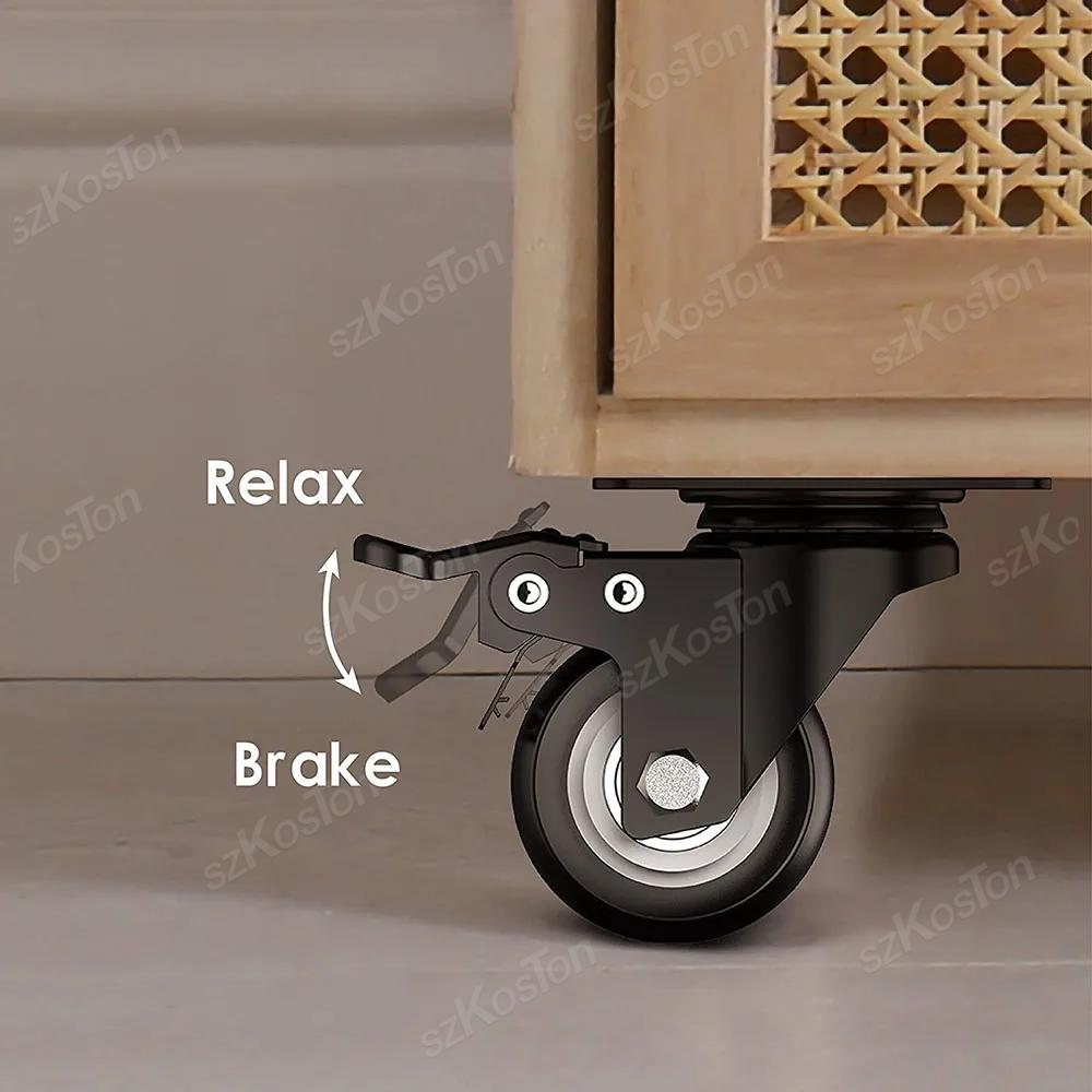 1.1" Caster Wheels Set of 1 Heavy Duty Casters PP Fixed Wheels/161° Swivel with Brake Castors for Furniture&Industrial Trolley