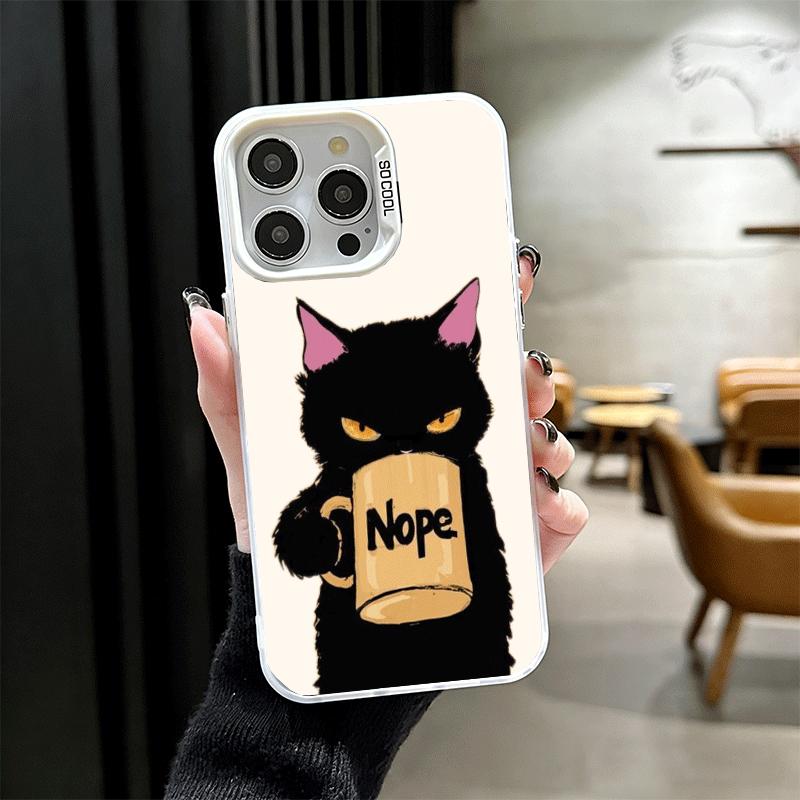 Schwarze Katze Cartoon Niedlich Stoßfest Handyhülle für iPhone 17 Air 16 16E 15 Pro Max 14 Plus 13 Mini 12 Rückseite Anti-Fall Fundas