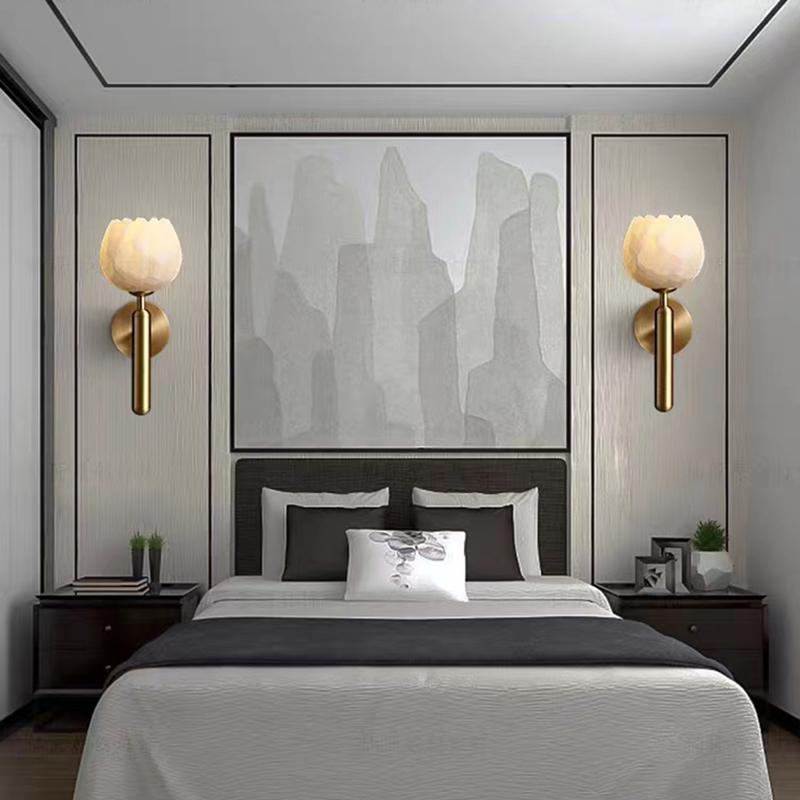 Natural marble LED wall lamp flower shaped brass E14 bulb Nordic luxury living room staircase wall lamp bedroom lighting fixture