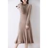 Elegant Women's 100% Pure Wool Knit Dress - Slimming, Round Neck, Long Cashmere for Autumn and Winter