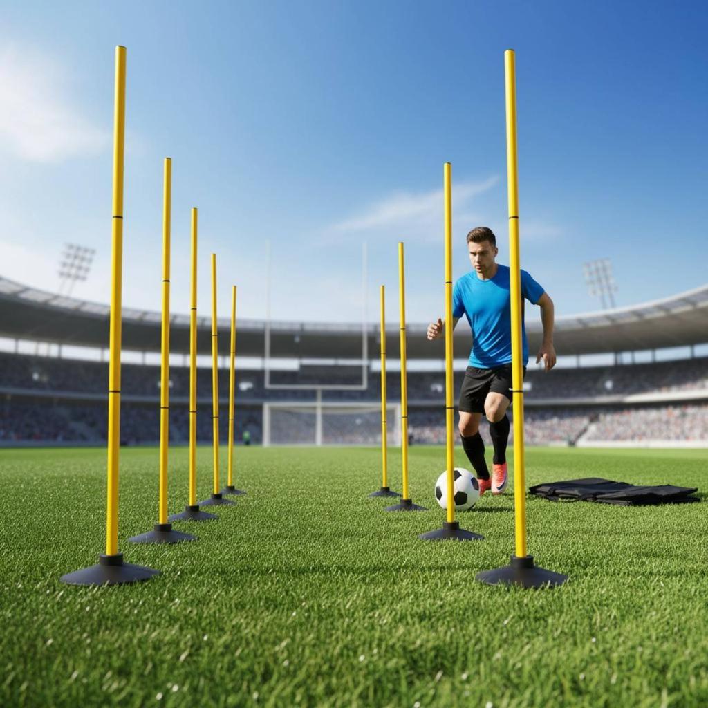4 Pieces Rubber Base Slalom Pole Easy Setup Soccer Dribbling