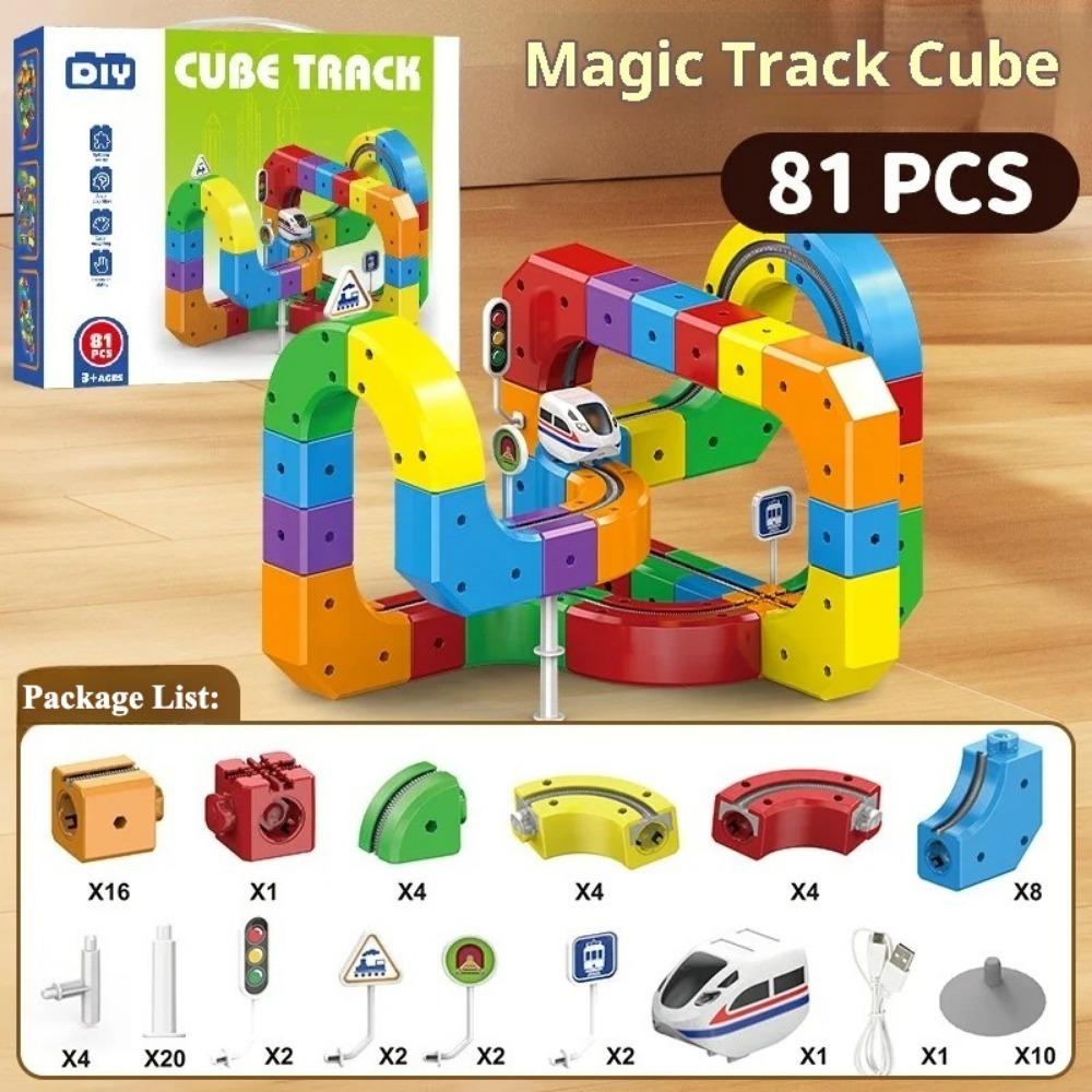 DIY Assembly Electric Magic Track Cube Building Toy Anti-Gravity High-Speed Train Model Creative Christmas Gift for Kids