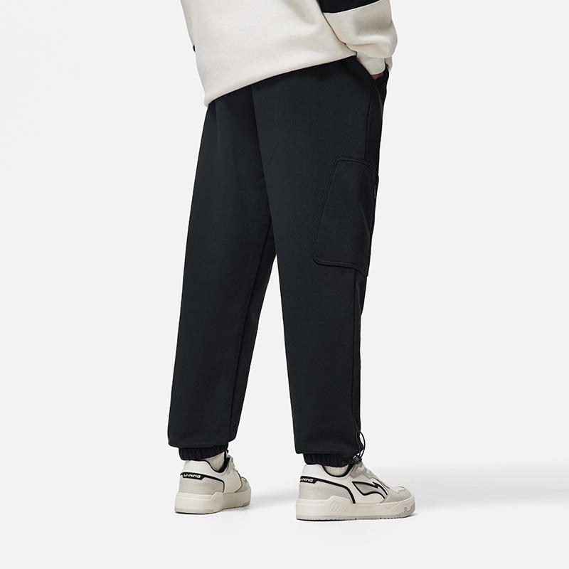 Li-Ning Fleece Lined Warm Cuffed Solid Color Casual Pants Men Bottoms Black AKLT747-2