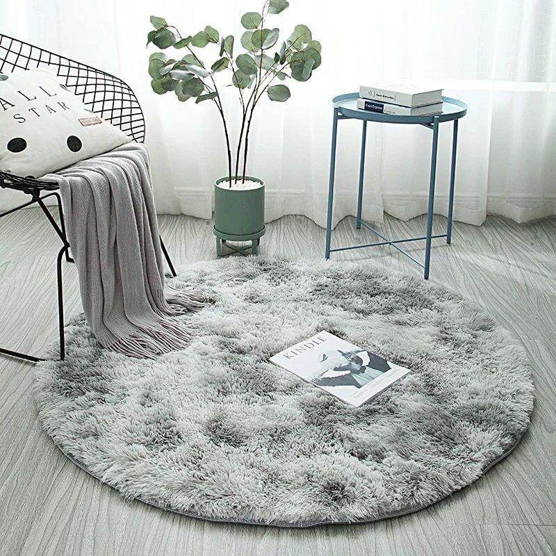 Silk Wool Tie-Dye Carpet: Modern Long Hair Round Rug for Living Room or Bedroom