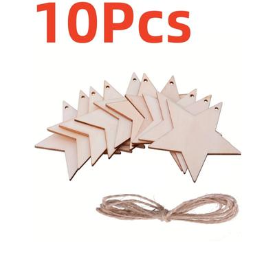 10 Buc Stele Artizanat din Lemn pentru Pictat 3 inch Pom de Crăciun Ornamente Agățate DIY Decupaje din Lemn Nefinisat Decor de Crăciun