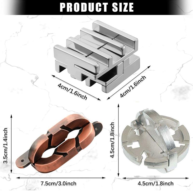 3PCS Brain Teaser Interlocking Puzzles Metal Logic Test Mind Challenge Educational Problem Solve Toys Novelty Gifts For Kids