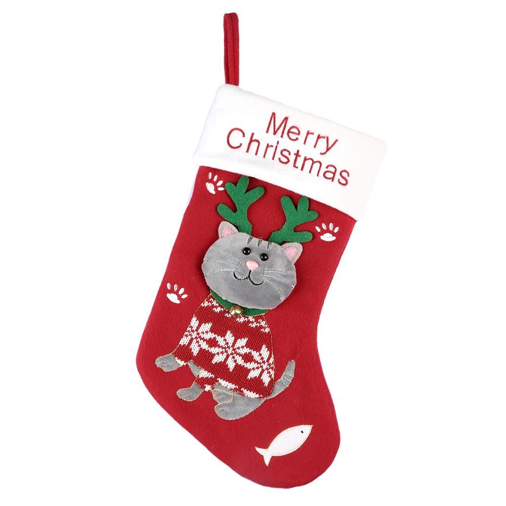 

Cute Cat Dog Christmas Sock Cartoon Christmas Hanging Stocking Christmas Gift Sock Festival красный