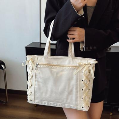 Lace-up Simple Itabag Badge Display Cross Ribb Transparent Pocket Tote Bag PU Idol Merchandise Storage Shoulder Bag Women