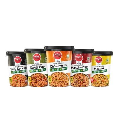 VEEBA Instantní kelímkové nudle Masala|Chowmein|Manchurian|Kung Pao + Pikantní korejské (Vyrobeno bez palmového oleje|bez maidy|bez přidaného glutamátu sodného (Balení po 5, 462,5 gramu)