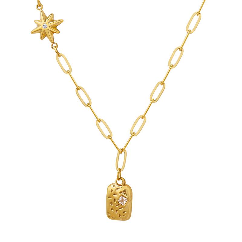 European Winter Zircon Hexagram Pendant Necklace In 18K Gold-Plated Titanium Steel