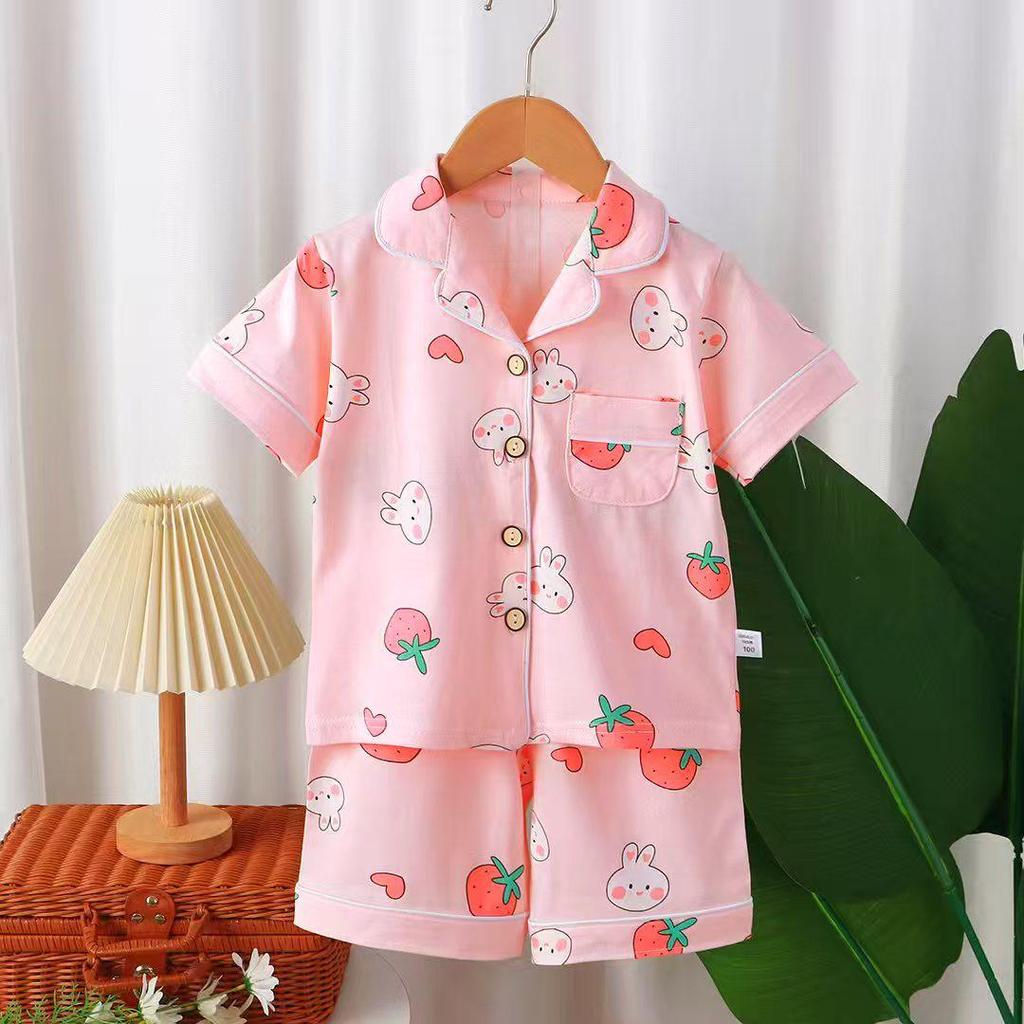 Children's Cotton Pajama Set - Short Sleeve Thin Home Wear for Primary Students