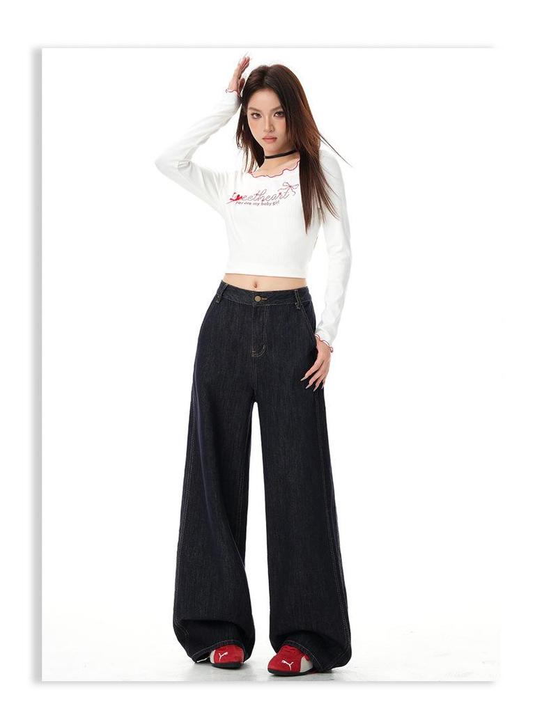 2025 Jesień Amerykańskie Retro Luźne Proste Szerokie Nogawki Drapiące Wyszczuplające Jeansy dla Kobiet