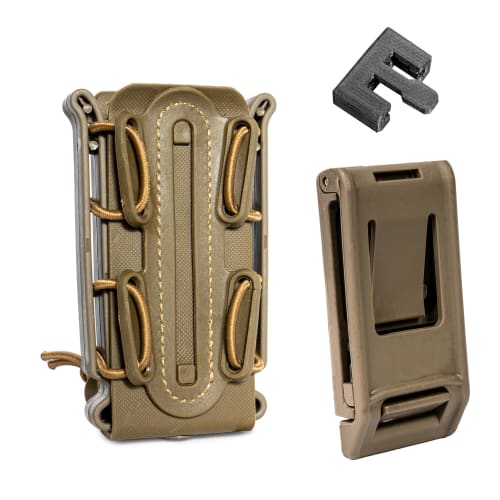Ukiuki Wakuwaku Shop Open-Top Magazine Pouch for Airsoft, Handguns, MP7, MP5, and More, Compatible with MOLLE and Belt Mounts, Soft Shell (Tan)