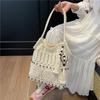 Bolso Tejido Hecho a Mano para Mujer, Bolso Sencillo de Viaje para Playa, Bolso de Hombro Único de Color Sólido con Cuentas Huecas y Borla
