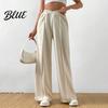 Wide-leg Bottoms Women Pants V-Shaped Elastic High Waist Straight Wide Leg Lounge Trousers Long Solid Color Loose Fit Sweatpants Daily Wear